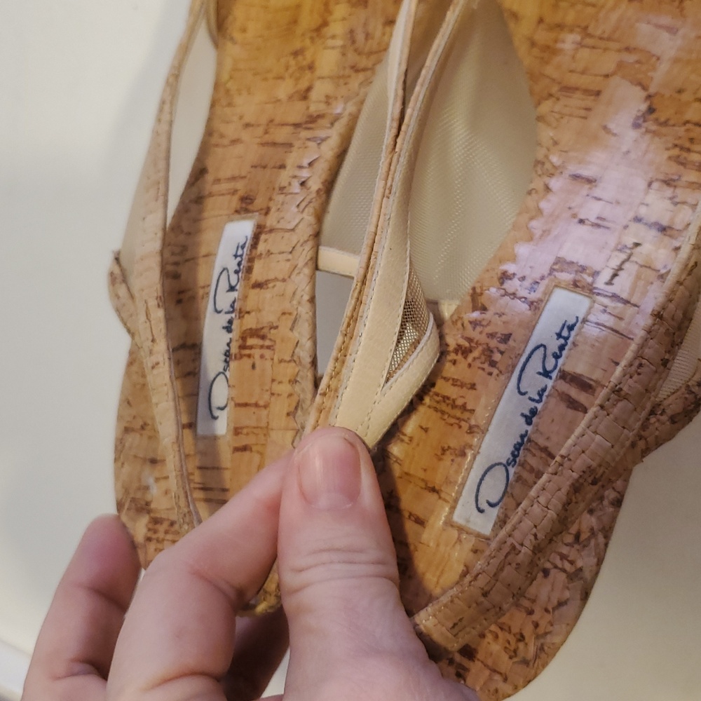 Oscar de la Renta Cork Mesh Slingback Peeptoe Heels Size 9 - Picture 6 of 12